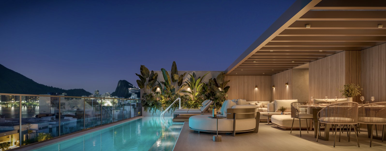 Piscina do rooftop à noite