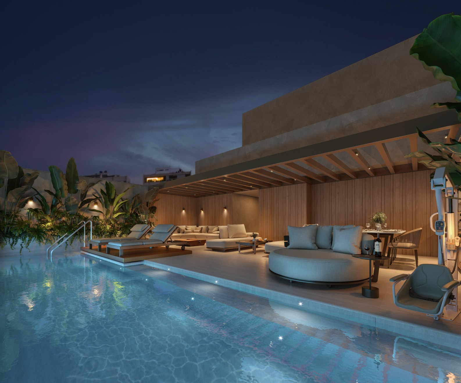 Piscina à noite