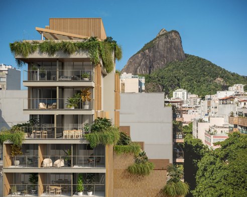 Fachada com o Morro Dois Irmãos