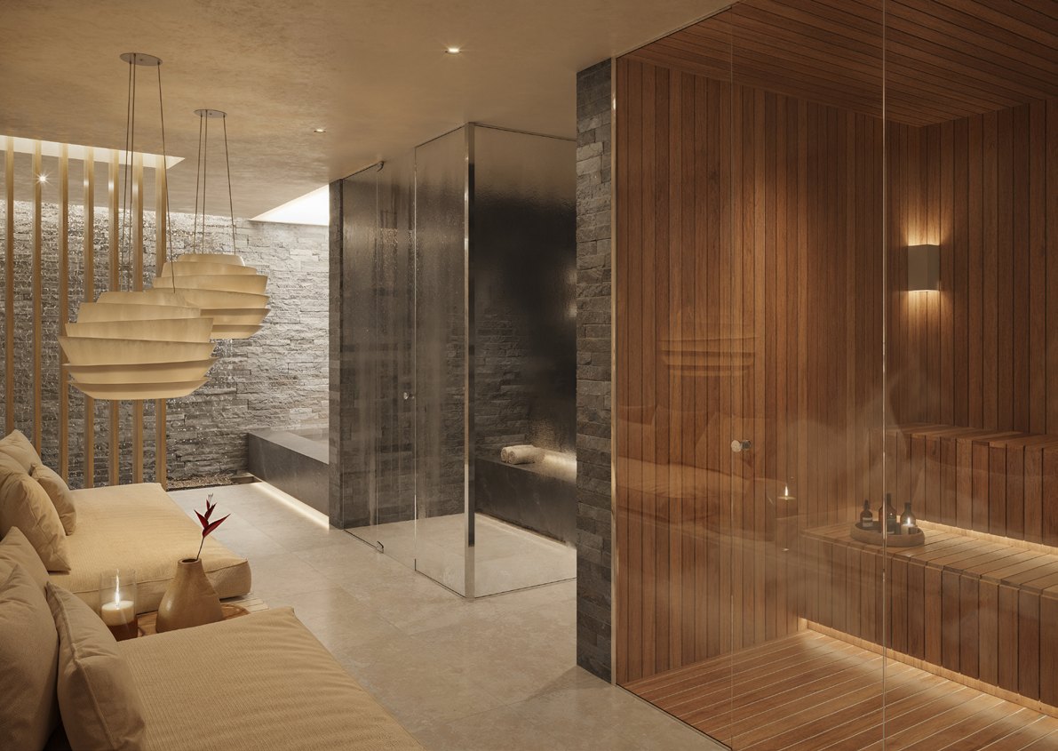 Lounge de relaxamento e saunas