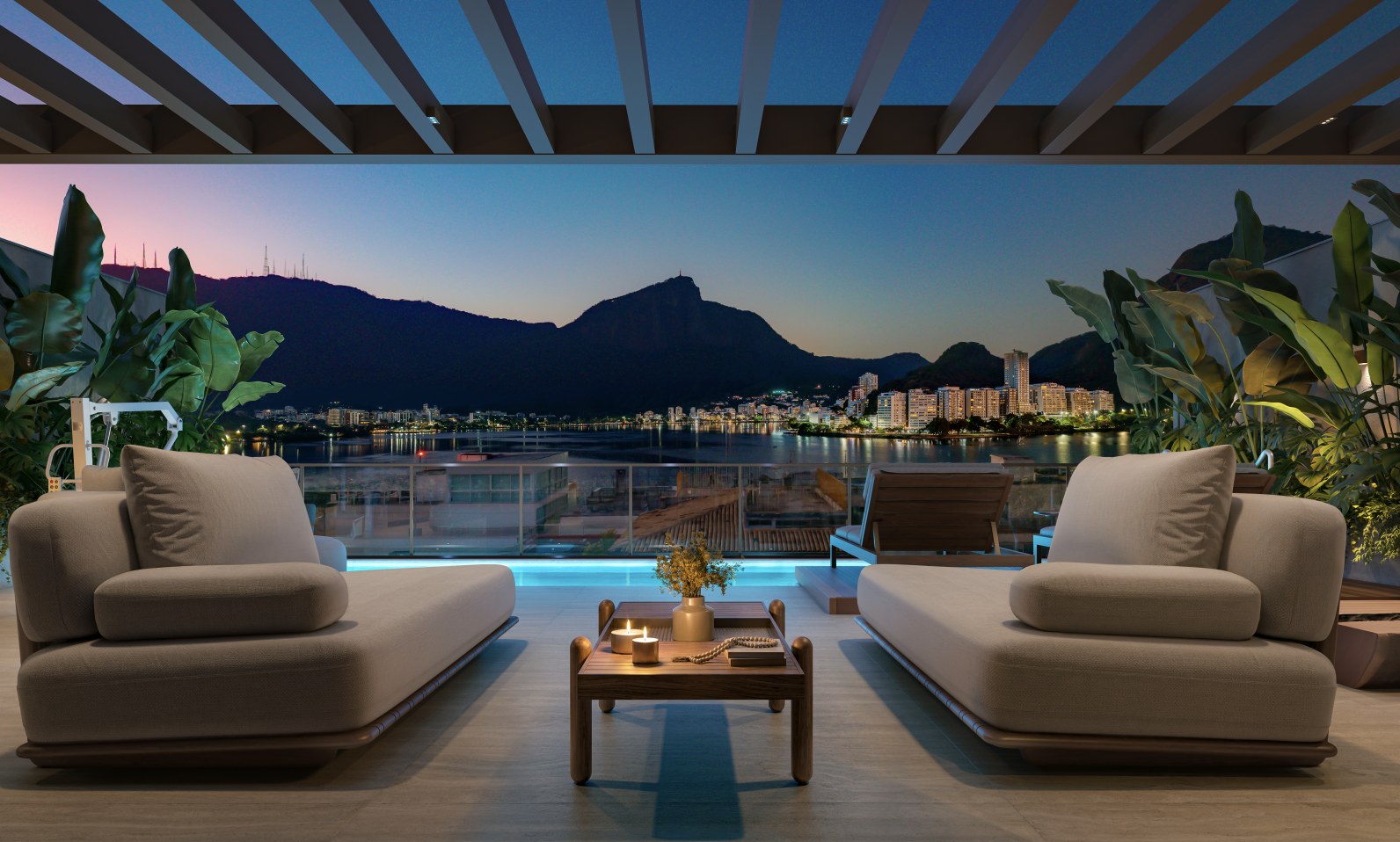 Lounge do rooftop à noite